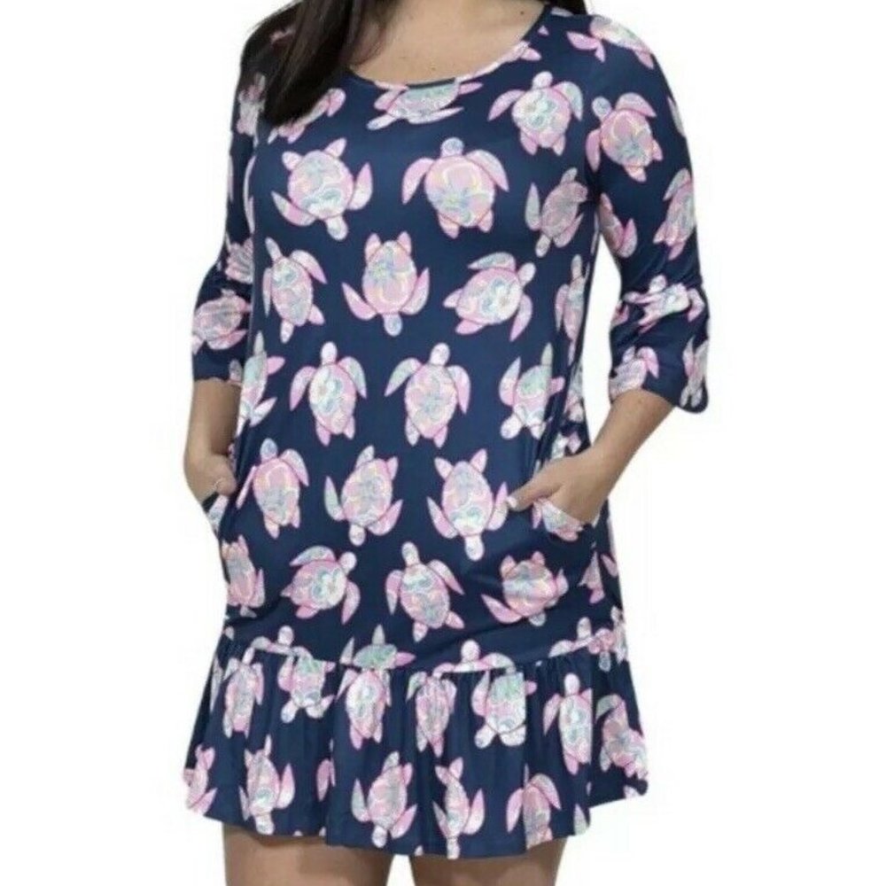 Simply Southern Navy Blue Pink Ivy Turtle Dress